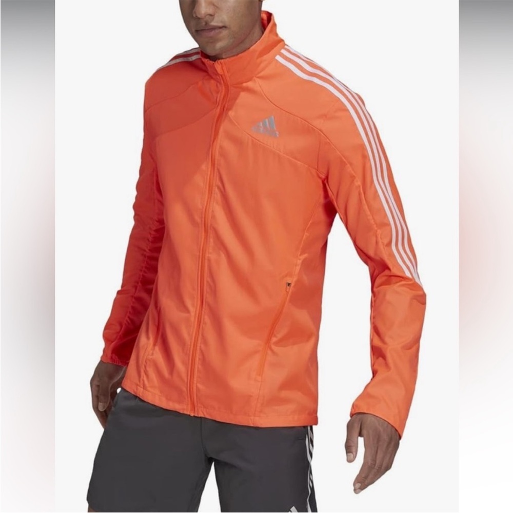 Adidas Orange Windbreaker with Signature Stripes